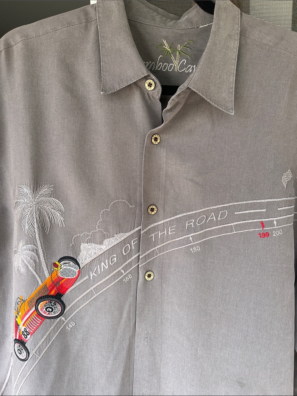 Bamboo Cay Men's Lightweight Gray Button-Down Shirt with Embroidered Logo L-XL
